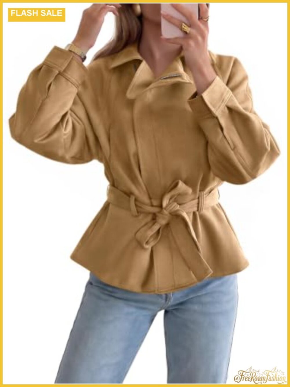 Faux Suede Cropped Moto Jacket Zip Up Lapel Trench Coat